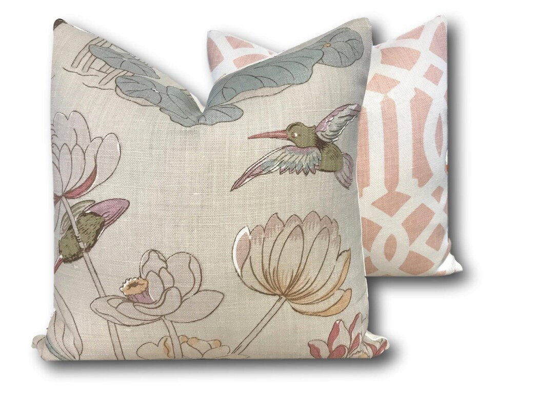 Nympheus Lily Pad Aqua Pink Pillow Cover W/ivory Linen Reverse - Etsy | Etsy (US)