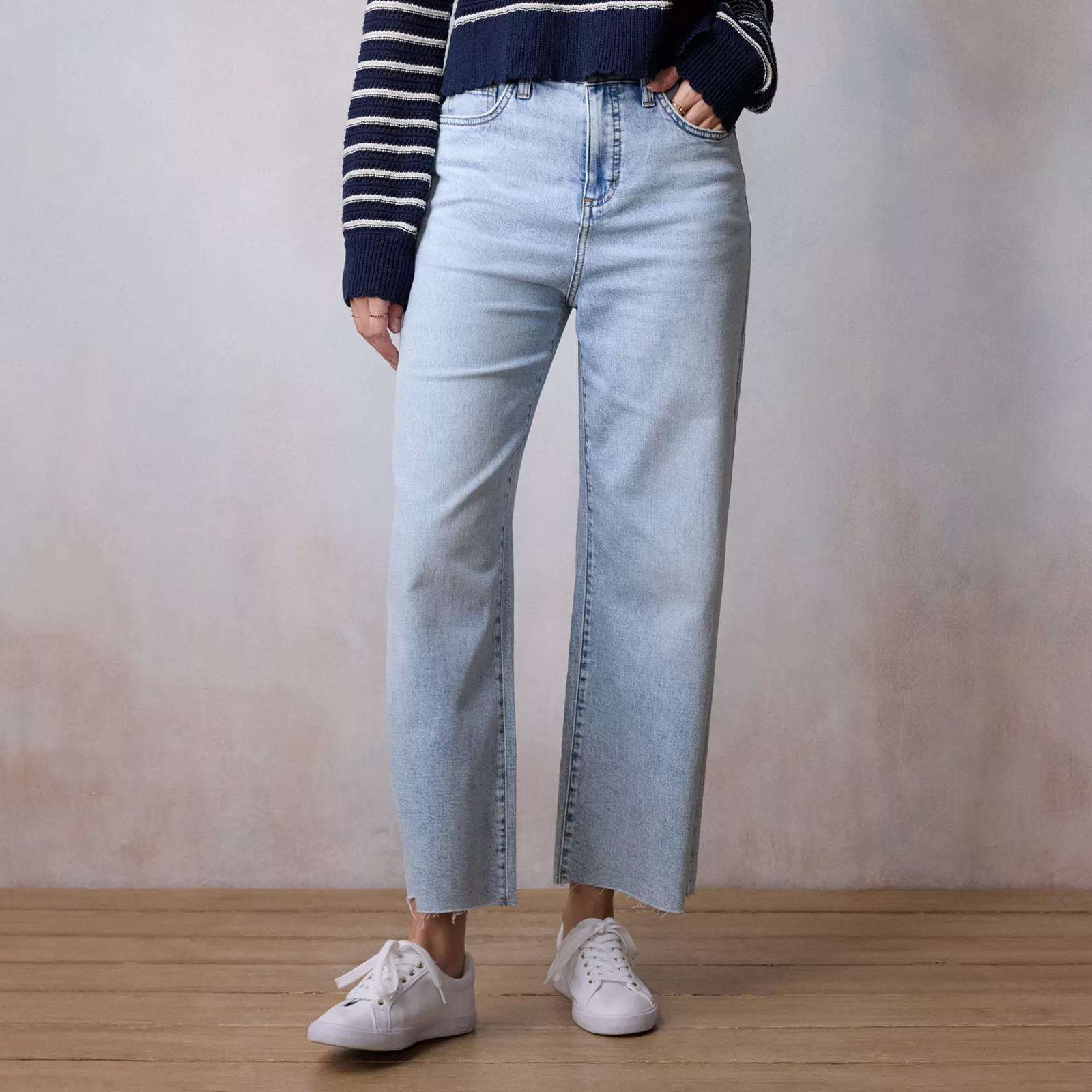 Women's LC Lauren Conrad Super High Rise Wide Leg Raw Hem Jeans, Size: 14, Light Blue Wash | Kohl's