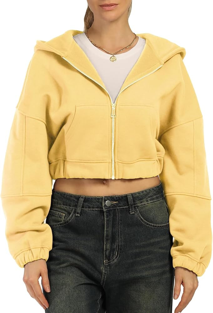 Design by Olivia Women's Zip Up Hoodies Cropped Sweatshirts Fleece Jackets Fall Outfits Casual Ho... | Amazon (US)
