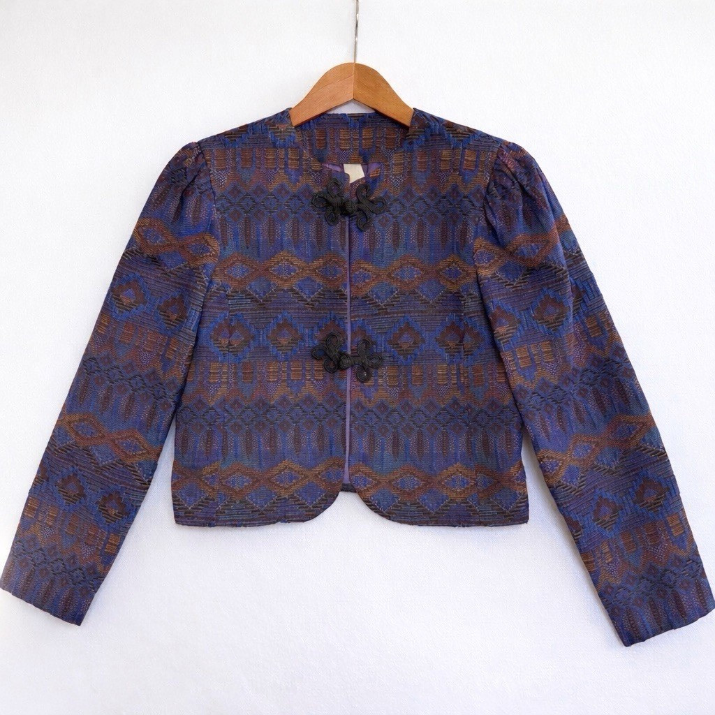 Vintage 80s 90s Tapestry Cropped Jacket Southwest Art Frog Closure USA Small | eBay US