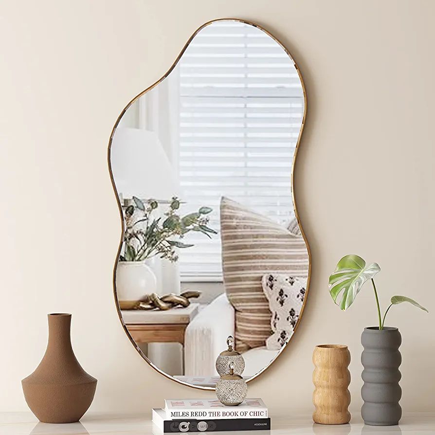 SHYFOY Irregular Mirrors for Wall Decor, 22"x36" Asymmetrical Wall Mirror Decorative Wavy Mirror ... | Amazon (US)