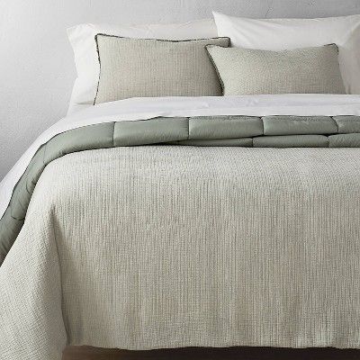 King Textured Chambray Cotton Comforter &#38; Sham Set Sage Green - Casaluna&#8482; | Target