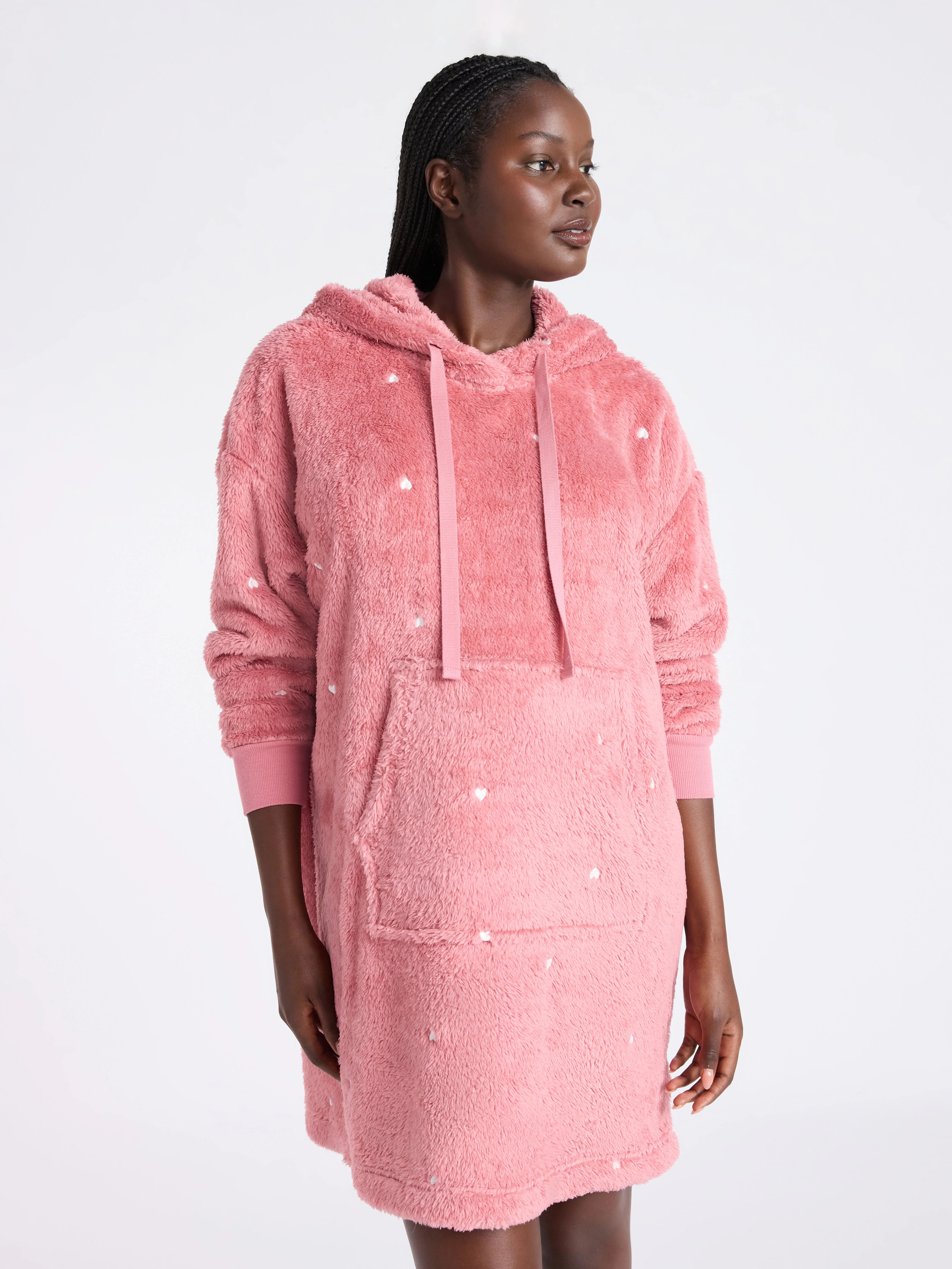 Joyspun Women's Oversized Hooded Plush Lounger, Size XS-3X | Walmart (US)