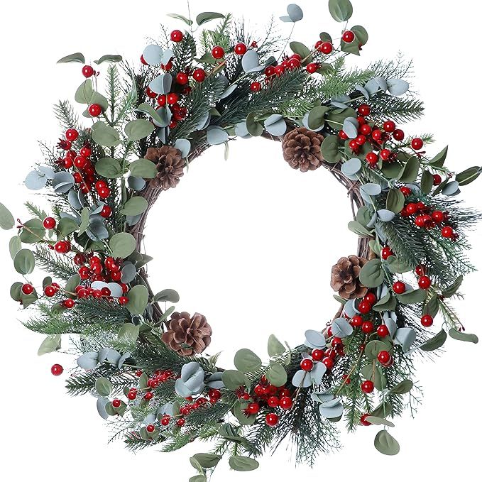 DIYFLORU 20 Inches Christmas Wreath,Artificial Christmas Wreaths for Front Door Christmas Grapevi... | Amazon (US)