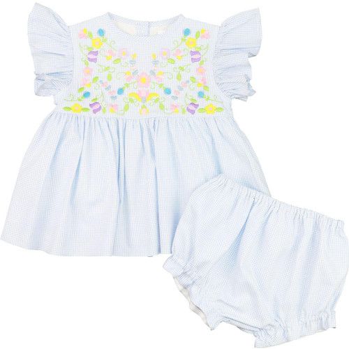 Blue Gingham Embroidered Fiesta Diaper Set | Cecil and Lou