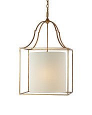 35.75x20.5 Gustavian Gilded Iron Lantern With Linen Shade | TJ Maxx