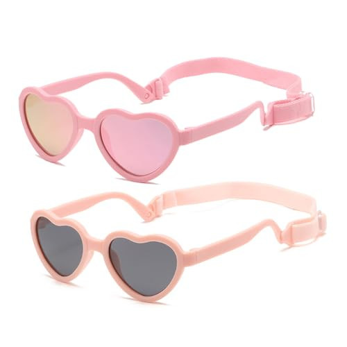 SJBNCai Baby Sunglasses Flexible Polarized Heart Shaped Sunglasses with Strap for Toddler Newborn Infant Ages 0-24 Months | Amazon (US)