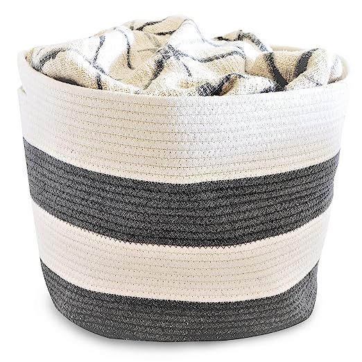 OrganizerLogic Storage Baskets - Large 15"x 15"x 13" Gray and Beige, Cotton Rope Storage Bins for... | Amazon (US)