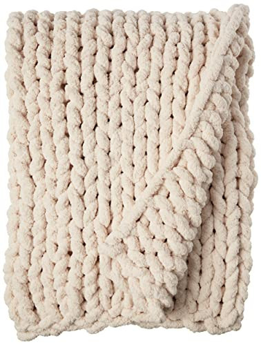 Casaphoria Luxury Chunky Knit Throw Blanket-Large Cable Knitted Soft Cozy Polyester Chenille Bulky Blankets for Cuddling up in Bed, on The Couch or Sofa,Home Decor, Gift, 50"x60",Pack of 1,Beige | Amazon (US)