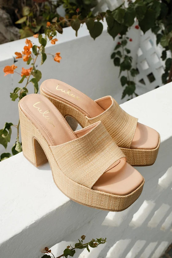 Drexel Beige Raffia Platform Slide Sandals | Lulus
