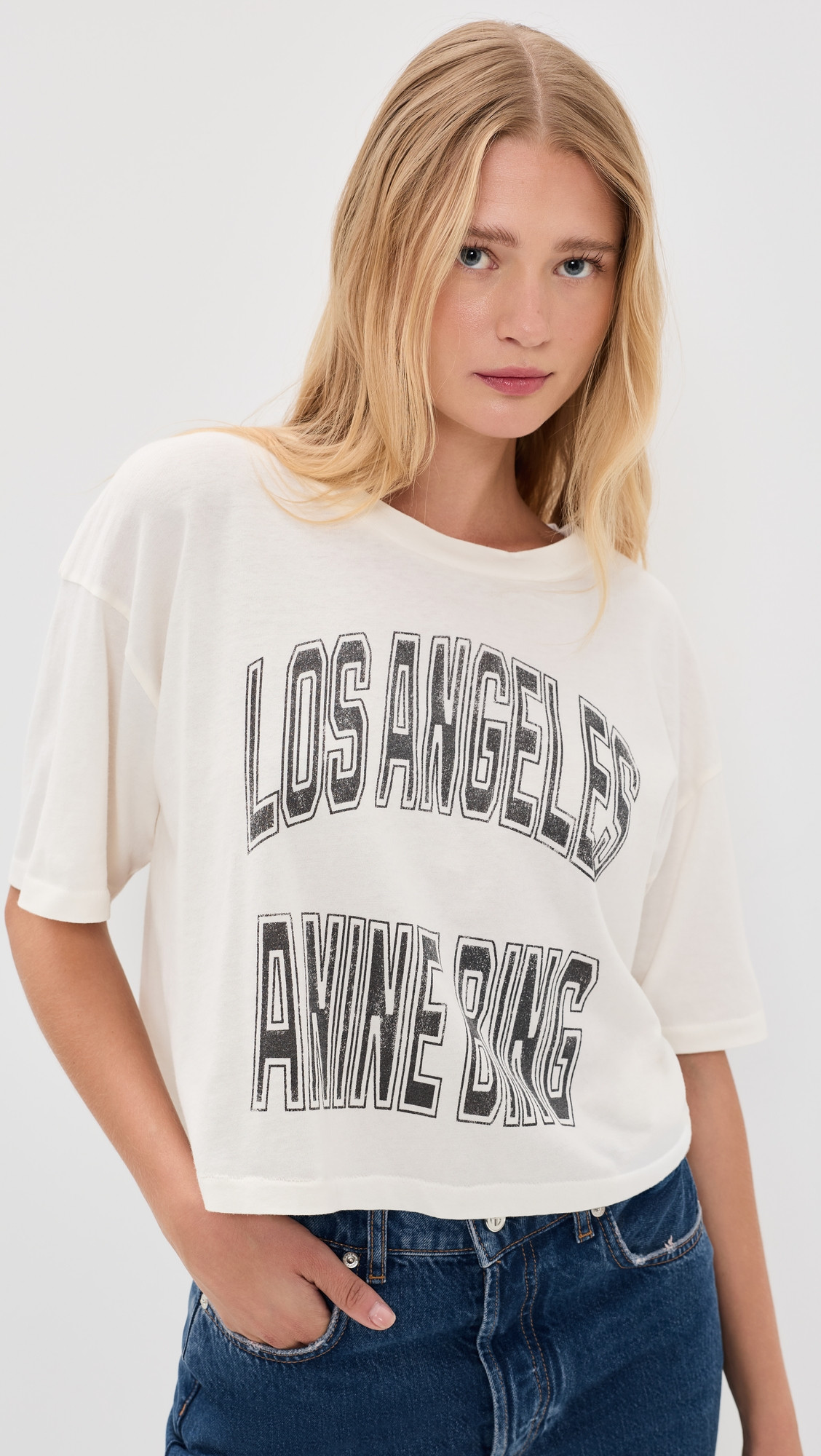 ANINE BING Johnny Cropped Tee Cream XS | Shopbop
