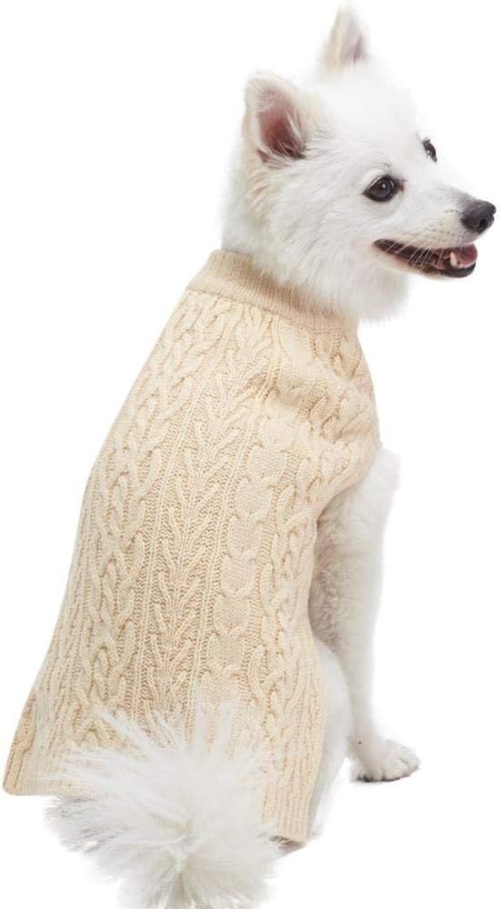 Blueberry Pet Classic Wool Blend Cable Knit Pullover Dog Sweater in Beige Cream, Back Length 14",... | Amazon (US)