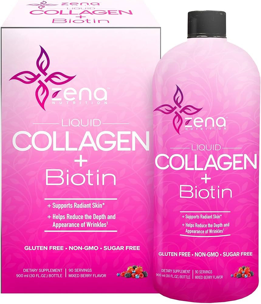 Zena Liquid Collagen + Biotin, 2500mg of Bioactive Collagen Peptides and 5000mcg Biotin, Verisol ... | Amazon (US)