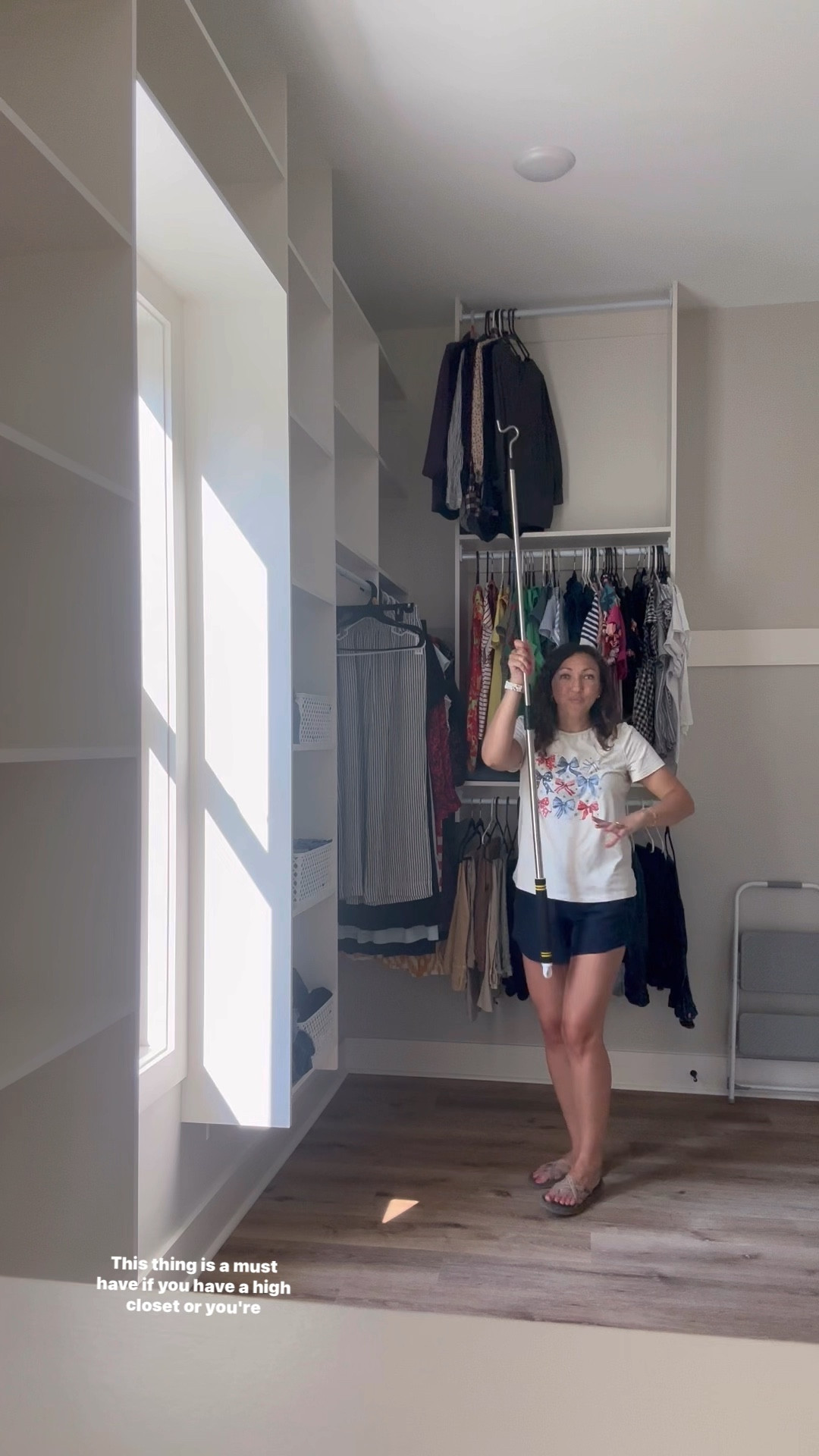 Clothes hanger hook—a must have for tall closets! It screws together so easily. Has a foam handle. It just hangs on the rod so no need to figure out where to put it to store. No need for that step ladder or asking for help!

#LTKHome