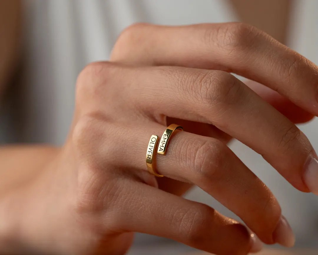 Custom Double Name Ring Sterling Silver Engraved Name Ring Adjustable Best Friend Ring Dainty Two... | Etsy (US)