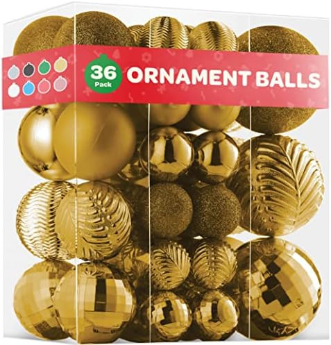 Christmas Ornaments Set of 36 - Beautiful [Gold] Christmas Tree Decorations Ornaments Set - 6 Sty... | Amazon (US)