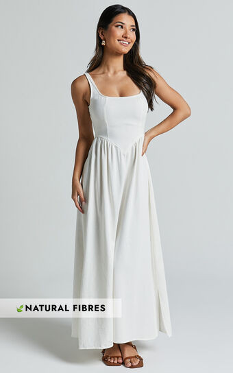 Rhaziya Midi Dress - Sleeveless Straight Neck Fit and Flare Dress in White | Showpo (ANZ)