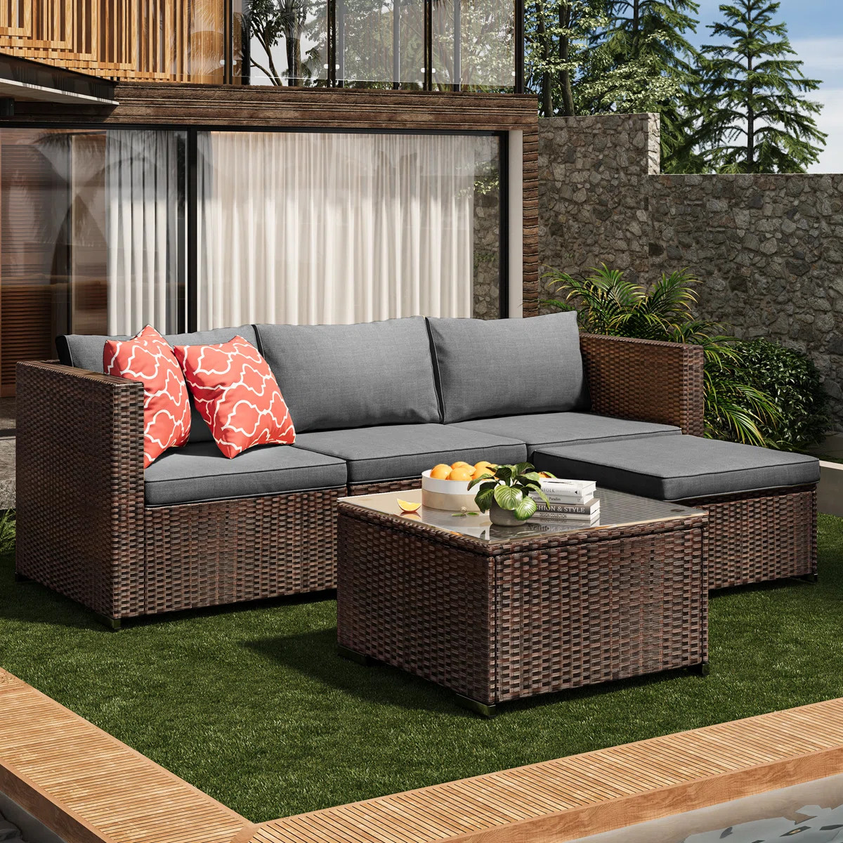 Wicker 3 - Person Modular Patio Conversation Sets with Cushions | Wayfair North America