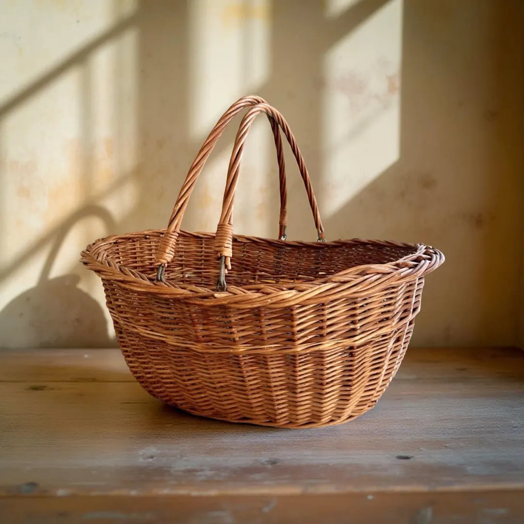 Rare Hinged Vintage Mid-century Woven Wicker Basket Handles, Oval French Market Basket, Farmhouse... | Etsy (US)
