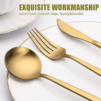 40 Piece Gold Silverware Set for 8, Terlulu Stainless Steel Flatware Set, Gold Cutlery Set Utensi... | Amazon (US)