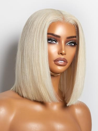 Sleek max™ 613 Blonde Bob Wig Human Hair 2x6 Pre Cut Hd Lace Closure Wig Glueless Short Straight Blonde Human Hair Wig Pre Plucked 14 Inch Ready to Go Middle Parted Glueless Bob Wig | Amazon (US)