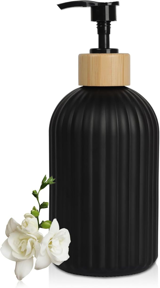 Top-spring 13 Oz Glass Soap Dispenser with Pump - Matte Black Refillable Hand Soap and Dish Soap ... | Amazon (US)