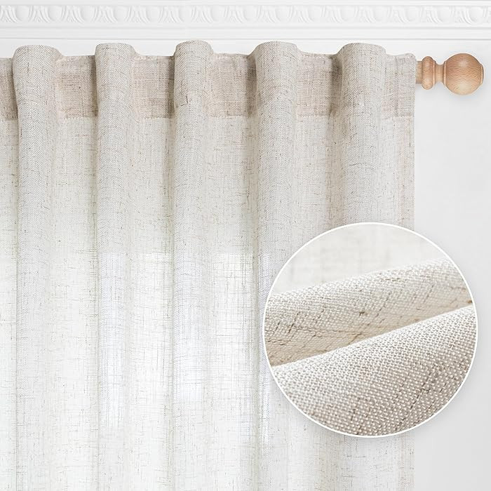MYSKY HOME Linen Curtains for Living Room, Natural Semi Sheer Curtains & Drapes 84 inches Length ... | Amazon (US)