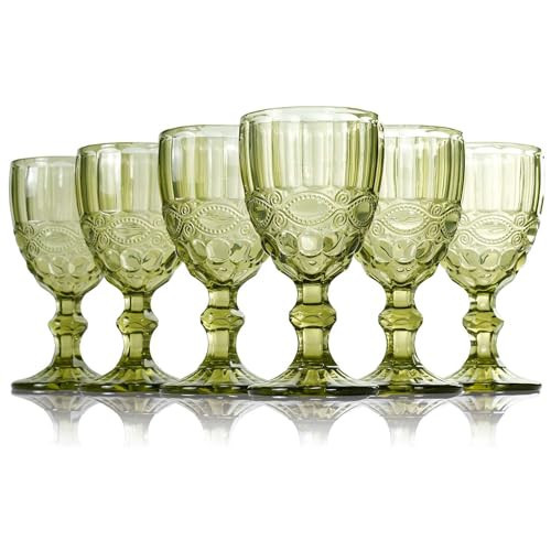 StarLuckINT Colored Glass Goblet Set of 6, Embossed Design Green Wine Glasses, 10 Oz Thickened Green Goblets Glassware, for Juice Drinking Wedding Party Wine Glass (Pattern : Serpentine) | Amazon (US)