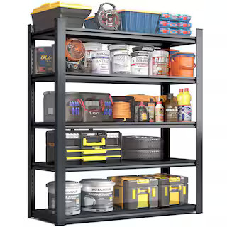 5-Tiers Metal Heavy Duty Adjustable Garage Storage Shelving Unit in Black (47.2 in. W x 78 in. H ... | The Home Depot