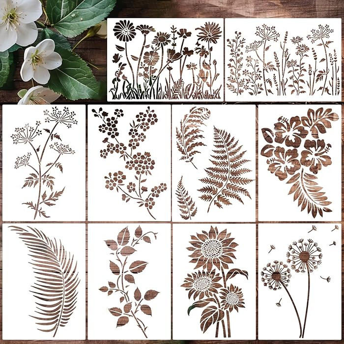 Large Flower Stencil 14inch Flower Stencils for Painting Floral Stencil Reusable Sunflower Fern V... | Amazon (US)