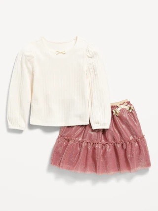 Long-Sleeve Pointelle Top and Tutu Skirt Set for Toddler Girls | Old Navy (CA)