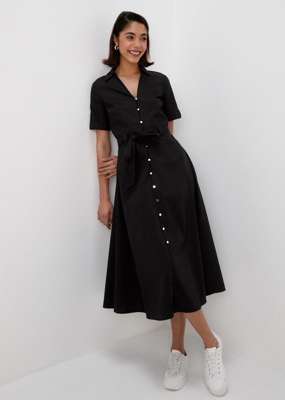 Et Vous Black Plain Midi Shirt Dress - Size 8 | Matalan (UK)