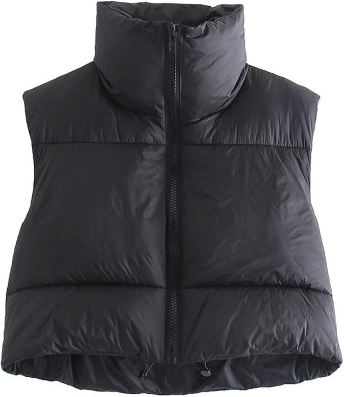 Shiyifa Women's Fashion High Neck Zipper Cropped Puffer Vest Jacket Coat | Amazon (US)