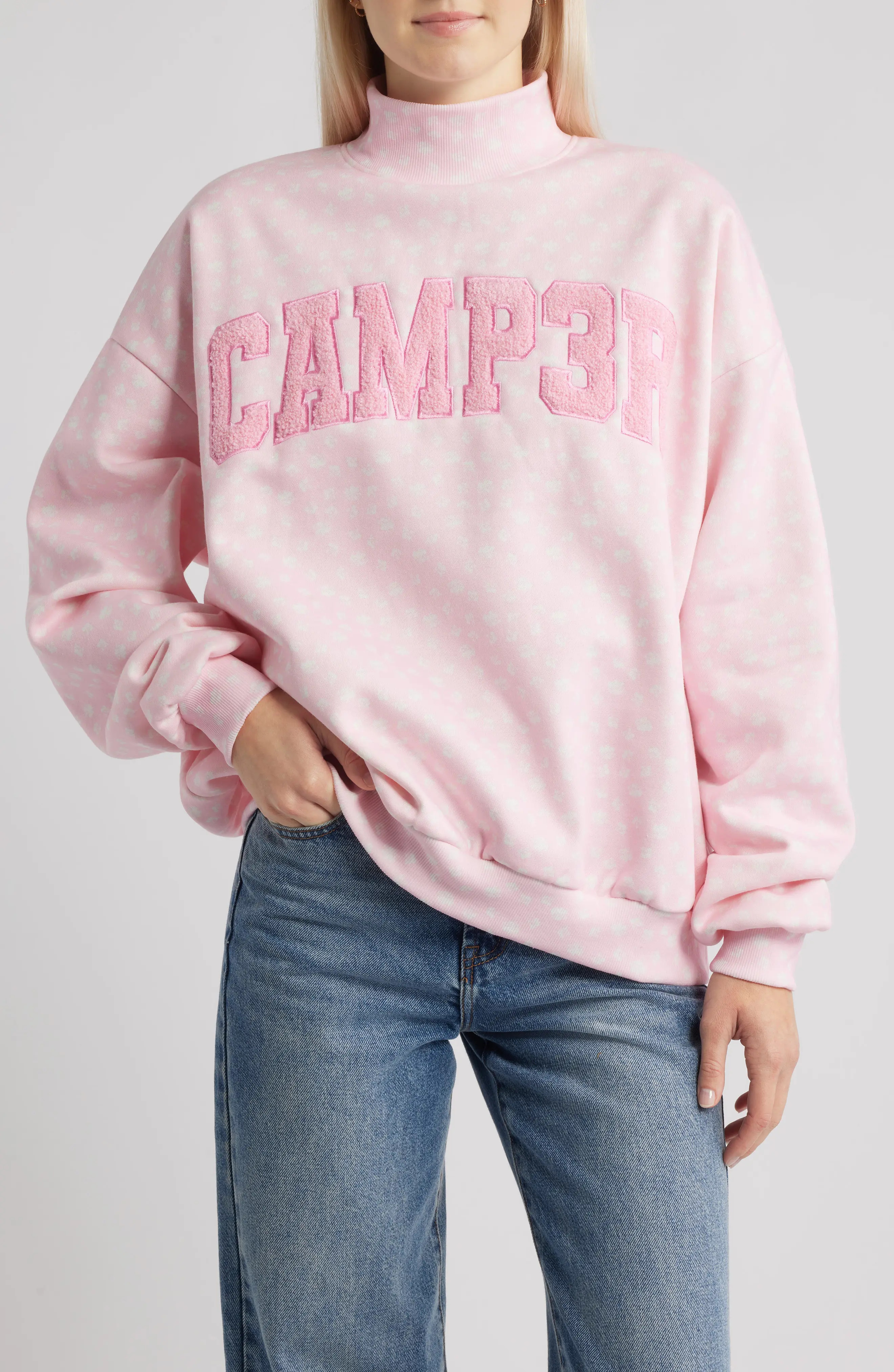 Ditsy Daisy Logo Appliqu\u00e9 Mock Neck Graphic Sweatshirt (Women) | Nordstrom | Nordstrom