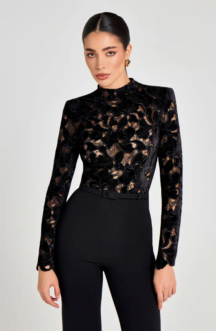 Lace Mock Neck Velvet Jumpsuit | Nordstrom