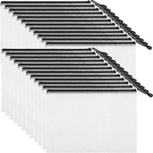 EOOUT 24pcs Mesh Zipper Pouch Document Bag, Plastic Zip File Folders, Letter Size/A4 Size, Black,... | Amazon (US)