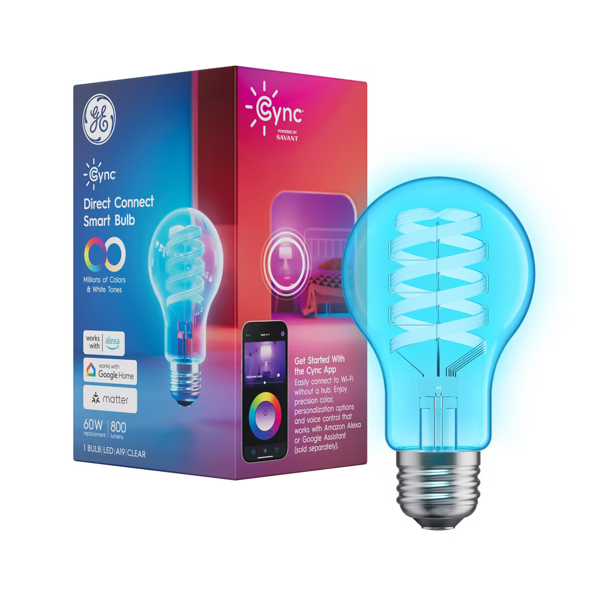 GE 60W CYNC A19 Light Bulb Clear Glass Full Color | Target