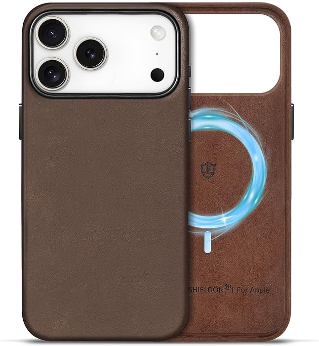 SHIELDON Leather Case for iPhone 17 Pro Max 6.9-inch, Top Grain Crazy Horse Leather, Magnetic Wir... | Amazon (UK)