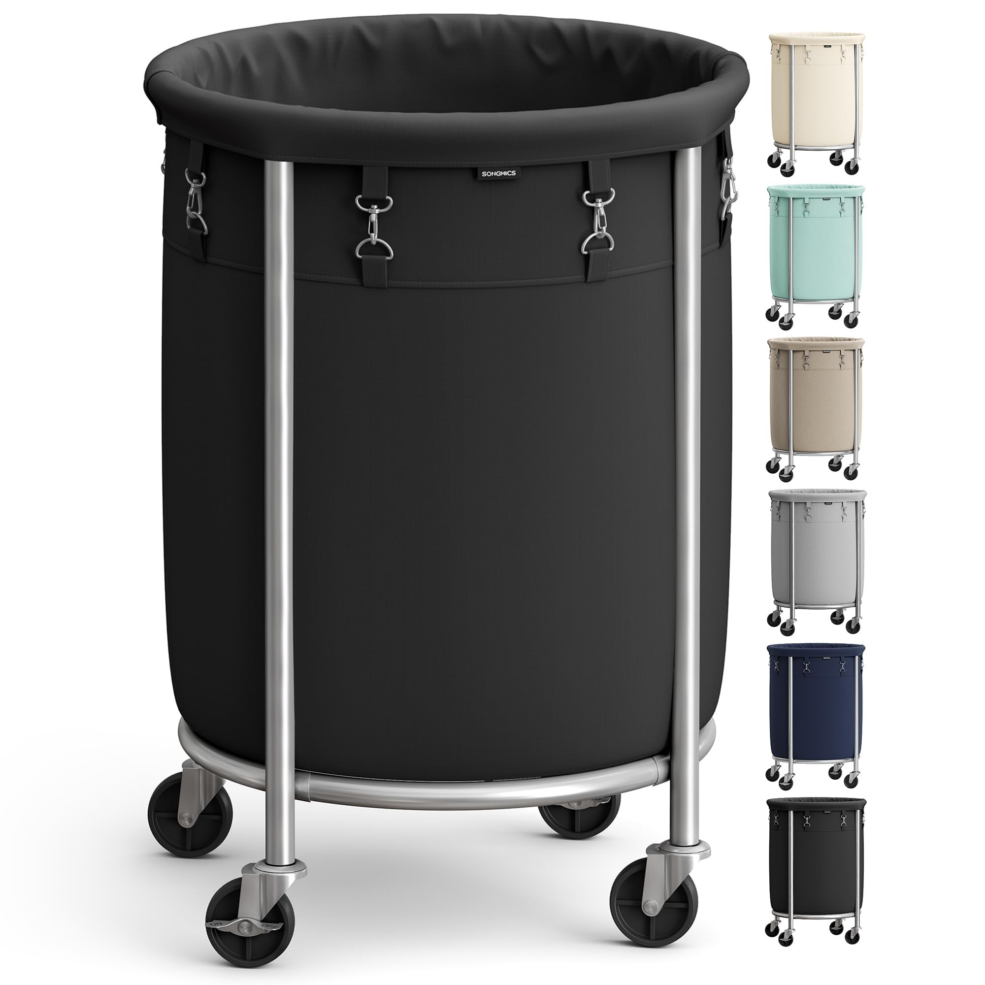 SONGMICS 29-Gallon (110 L) Laundry Basket with Wheels, Rolling Round Heavy-Duty Laundry Hamper Ca... | Amazon (US)