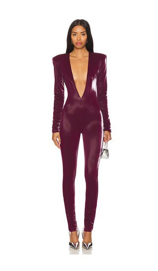 LaQuan Smith Jumpsuit With Plunging Neckline in Wine. - size S | Revolve Clothing (Global)