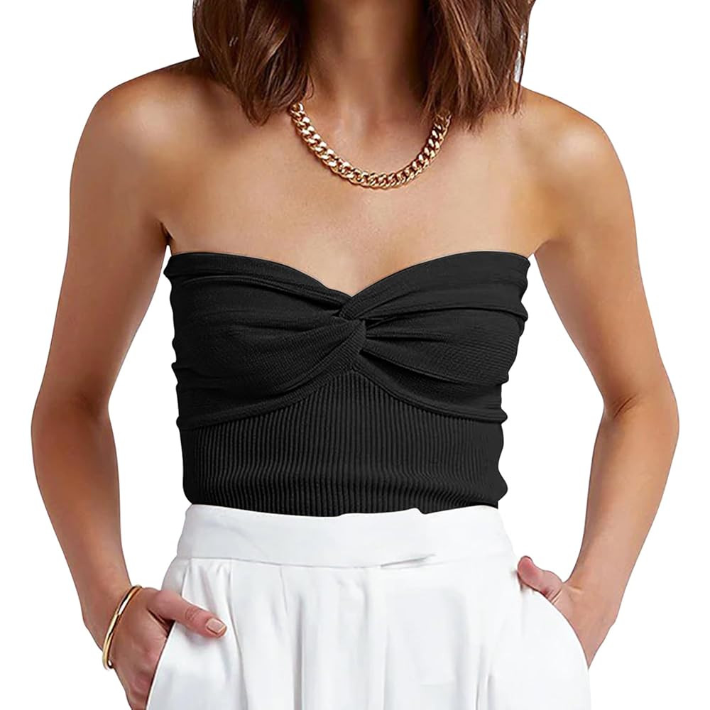 ANRABESS Tube Top for Women Summer Strapless Bandeau Knit Twist Knot Corset Crop Basic Tank Top 2... | Amazon (US)