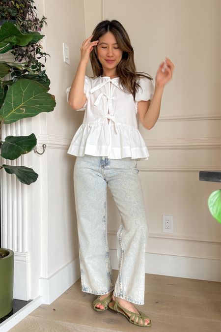 Casual white top, jeans, and sandals summer look (wearing size small) 

#LTKStyleTip #LTKFindsUnder100