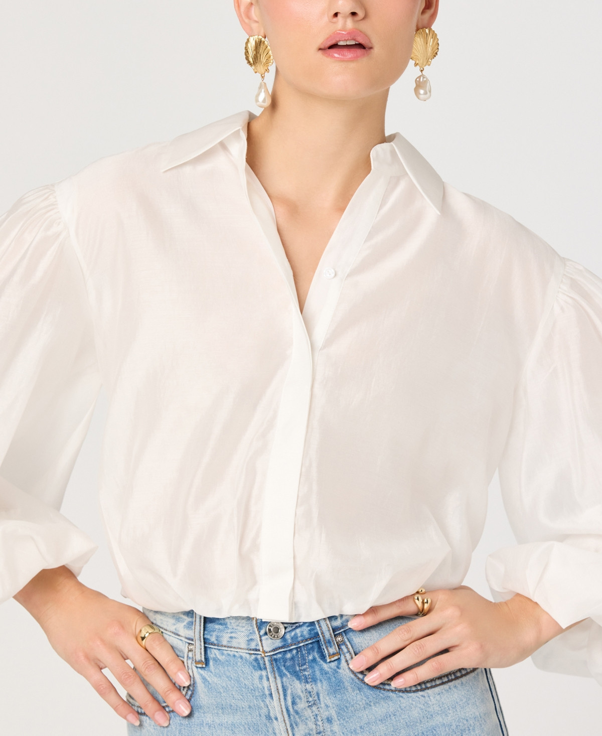 Astr the Label Women's V-Neck Button Front Top - White | Macy's