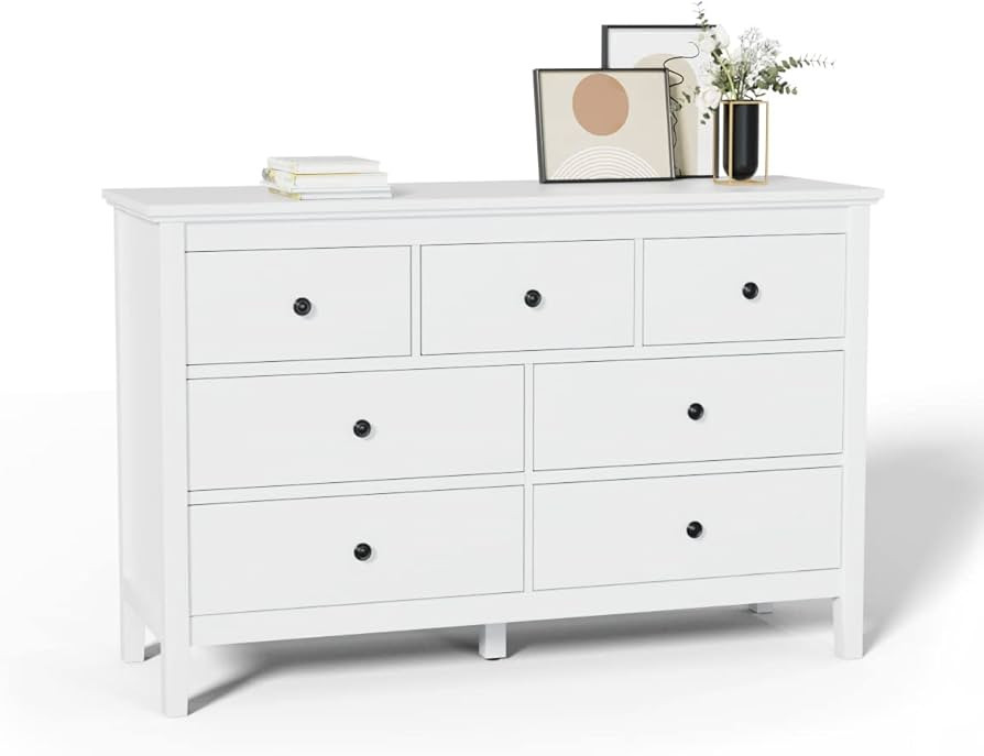 LYNSOM Dresser, White Dresser for Bedroom with Solid Wood Legs, Modern 7 Drawer Dresser | Amazon (US)