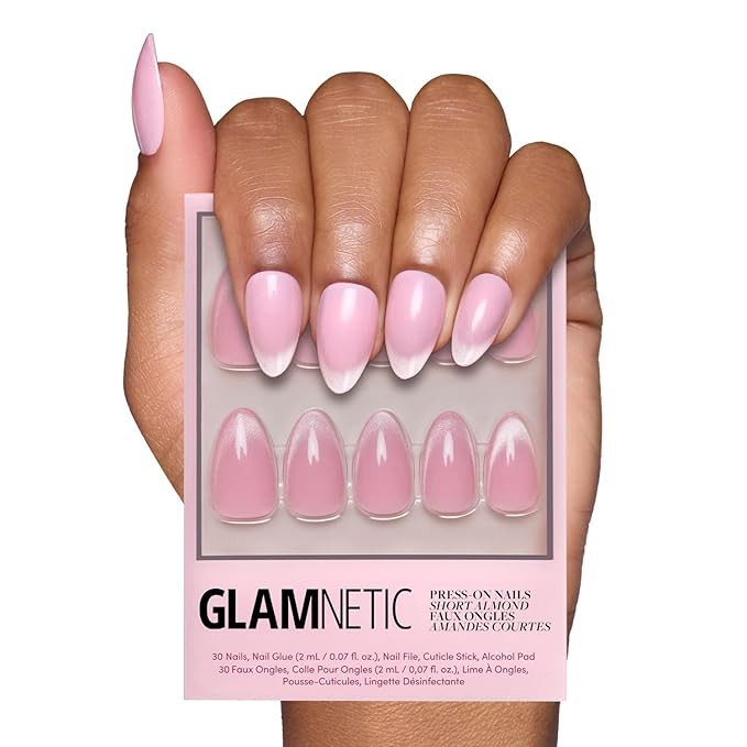 Glamnetic Press On Nails - Lovers Blush | Pink Short Almond Nails with Glossy Velvet Finish, Reus... | Amazon (US)