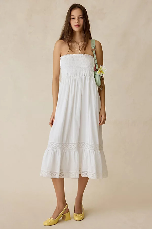 Kimchi Blue 2 For 1 Convertible Lace Trim Smocked Dress in White, Women's at Urban Outfitters | Urban Outfitters (US and RoW)