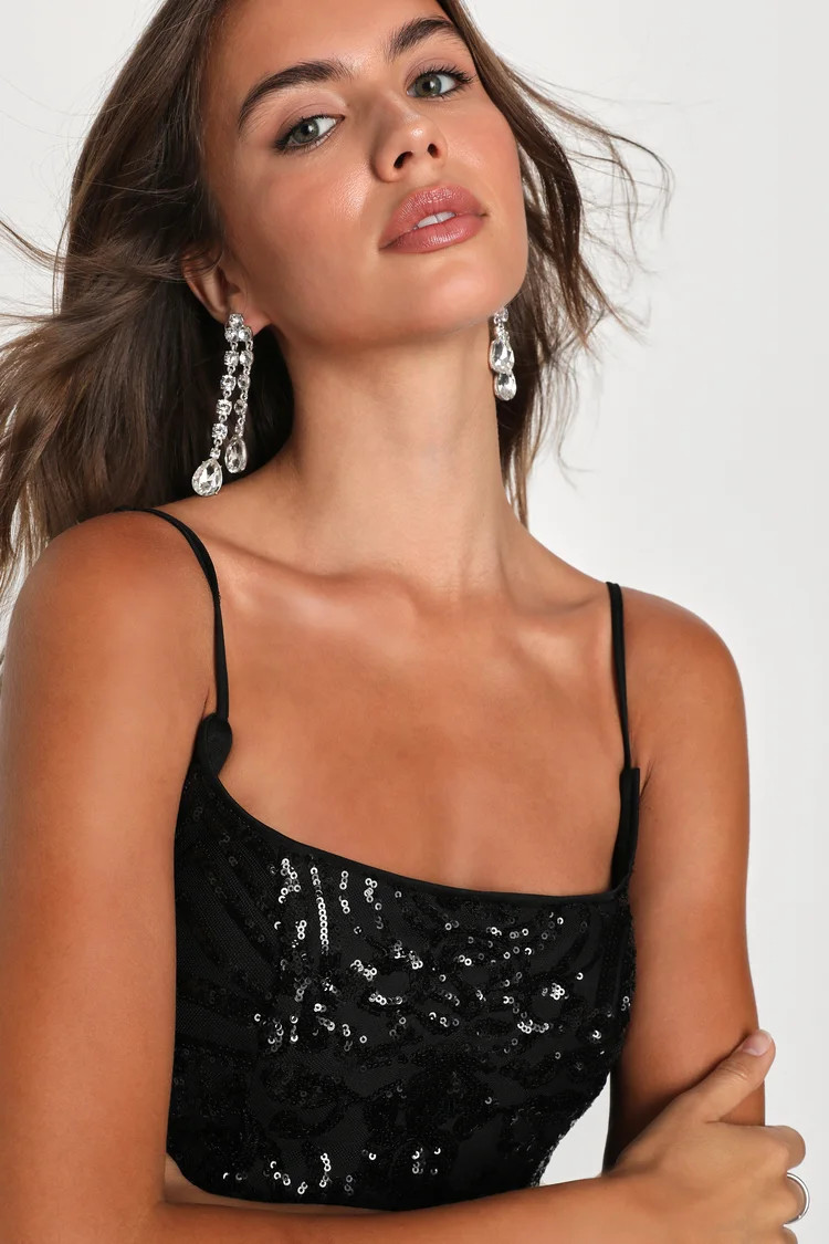 Effervescent Essence Black Sequin Sleeveless Bodycon Mini Dress | Lulus