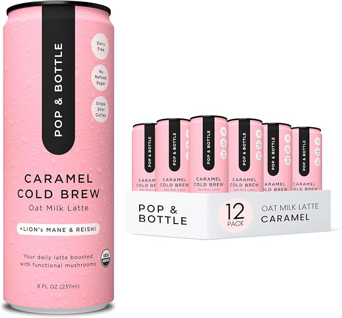 Pop & Bottle, Oat Milk Lattes - Cold Brew With Lions Mane & Reishi, Mct Oil, Single Shot Cold Bre... | Amazon (US)