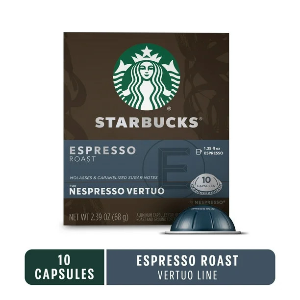 Starbucks Espresso Dark Roast for Nespresso Vertuo Capsules, 10 Count Box | Walmart (US)