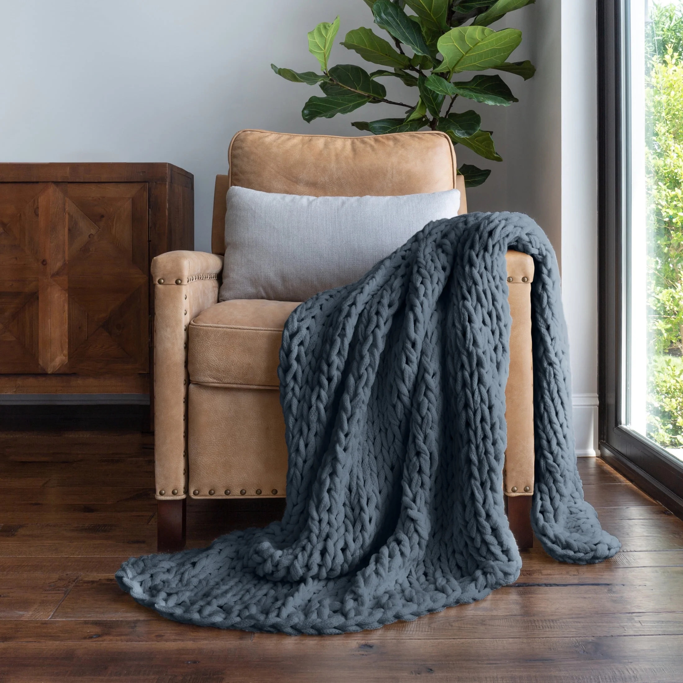 Comfort Canopy - Throw Blanket, Stone Chunky Soft Acrylic Hand-Knit Blanket | Walmart (US)